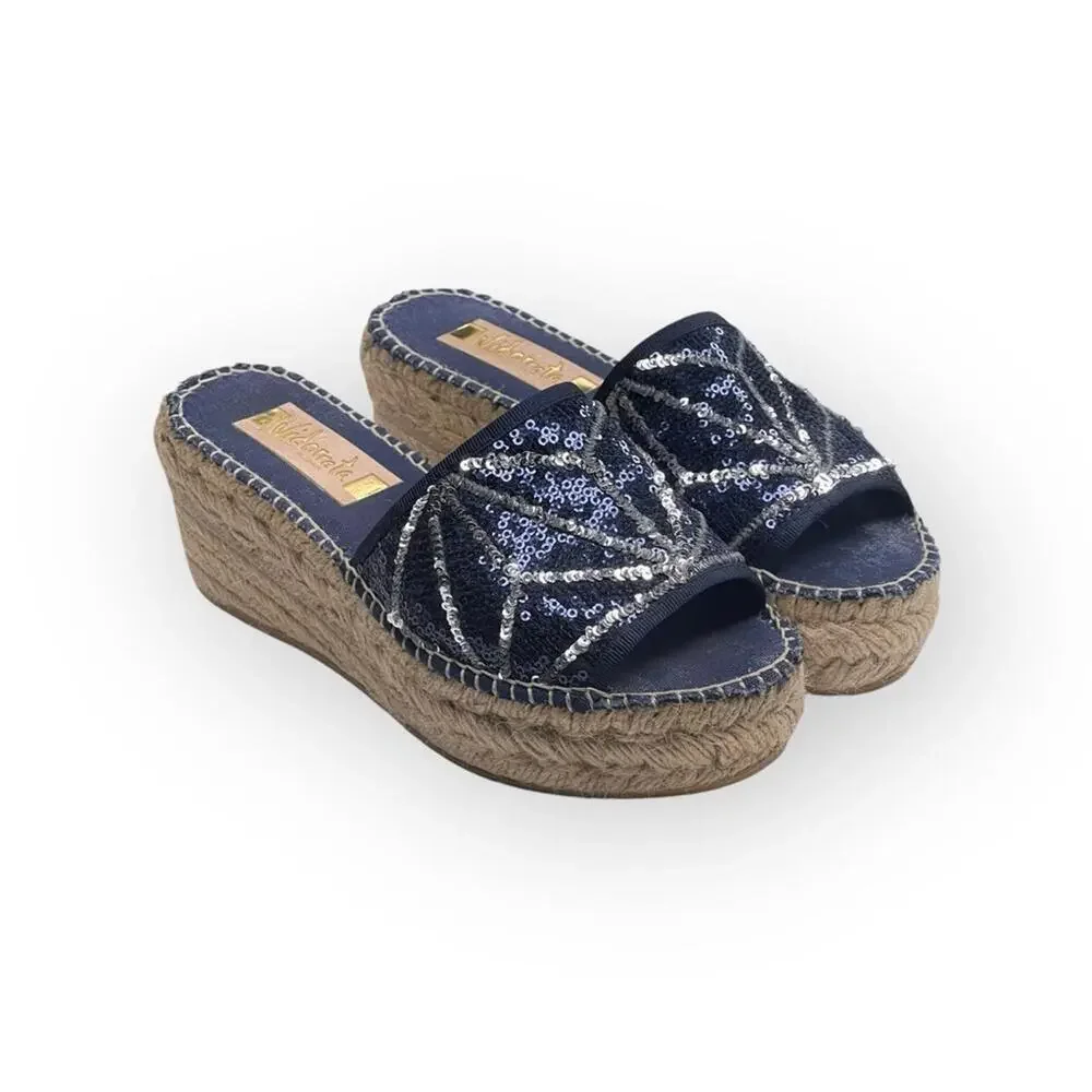 Vidorreta ☀︎︎ Handmade Starburst Sequin Platform Espadrille Sandals ☀︎︎ Navy 37